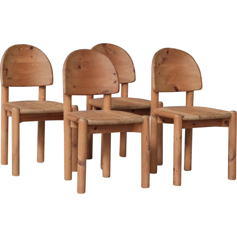 Set van 4 vintage grenen eetkamerstoelen, Zweden 1970