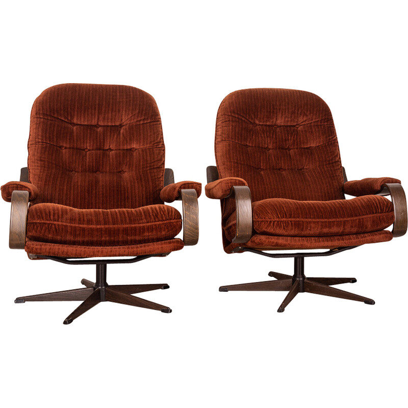 Pair of vintage Danish swivel armchairs in burgundy velvet, 1960s