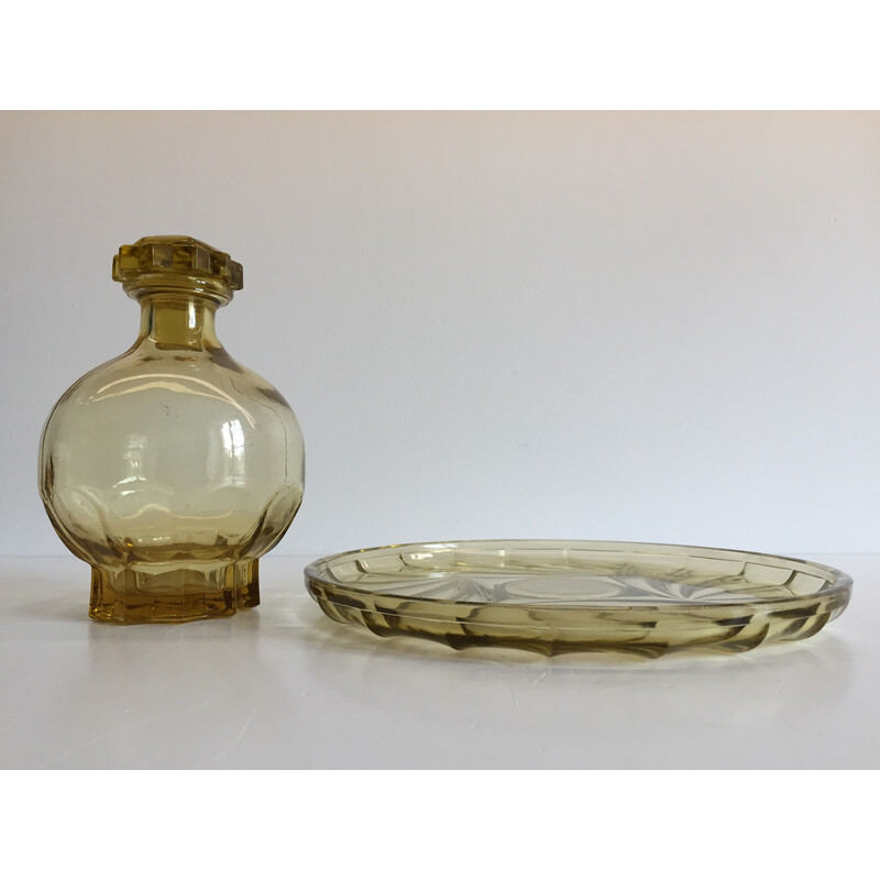 Vintage glass tray and its art deco carafe