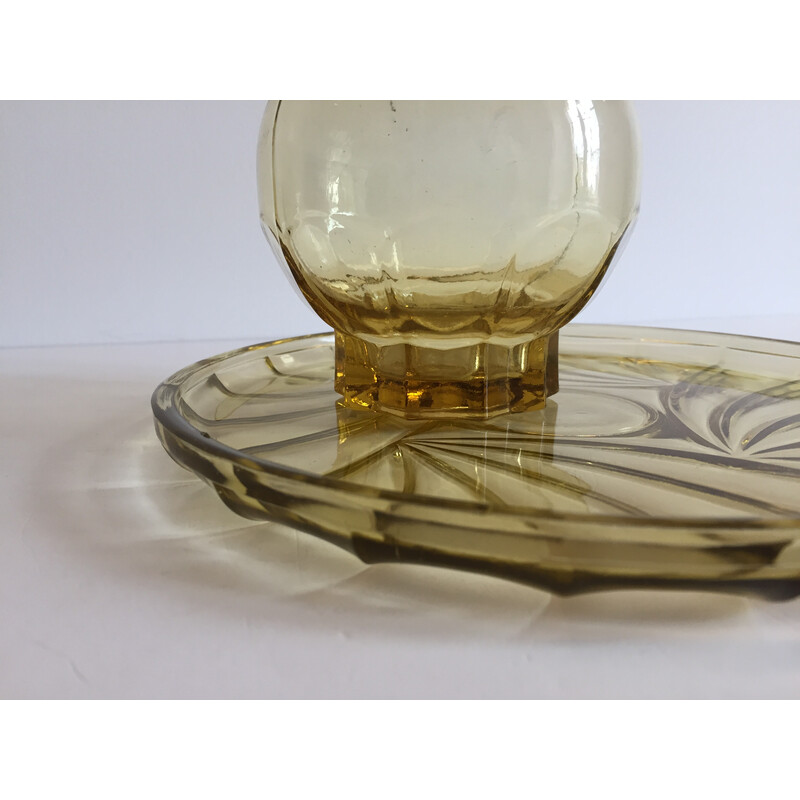 Plateau vintage en verre et sa carafe art deco