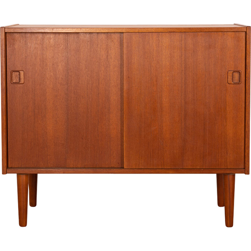 Credenza vintage in legno di teak con due ante scorrevoli, anni '60