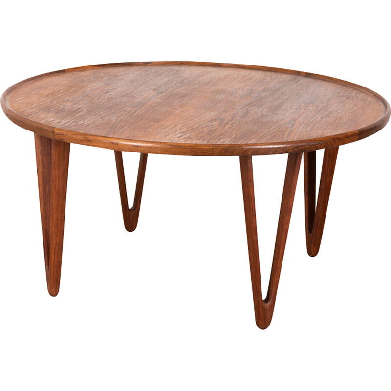 Vintage round side table in rosewood by Tove and Edvard Kindt-Larsen, 1950s