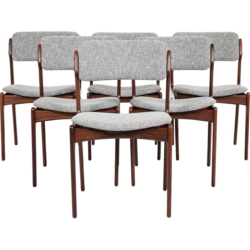 Set of 6 vintage dining chairs in rosewood by Erik Buch for Oddense Maskinsnedkeri, 1960s