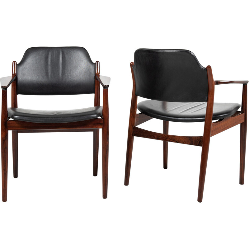 Pair of mid century Danish armchairs 62A in rosewood and leather by Arne Vodder for Sibast, 1960s