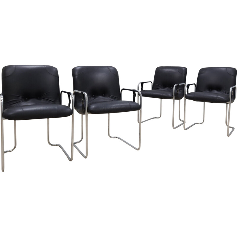 Set of 4 vintage leather armchairs by Guido Faleschini for iMariani , 1970s