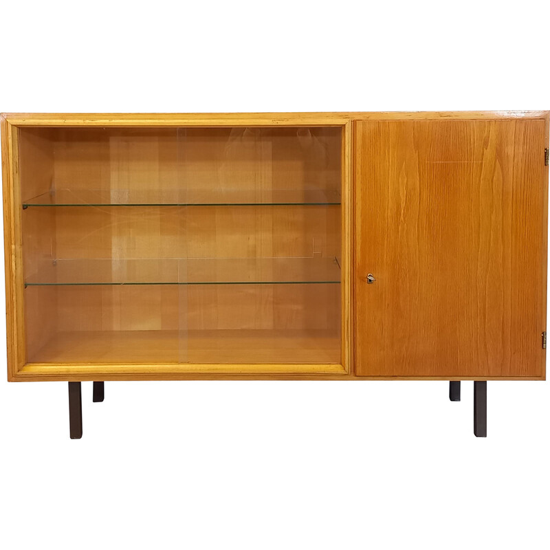 Vintage modernist sideboard with 2 sliding glass doors, 1960