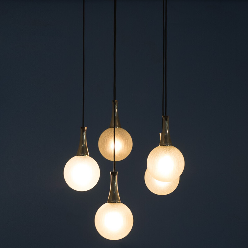 Round 5 hanging lamps in cascade - 1960s