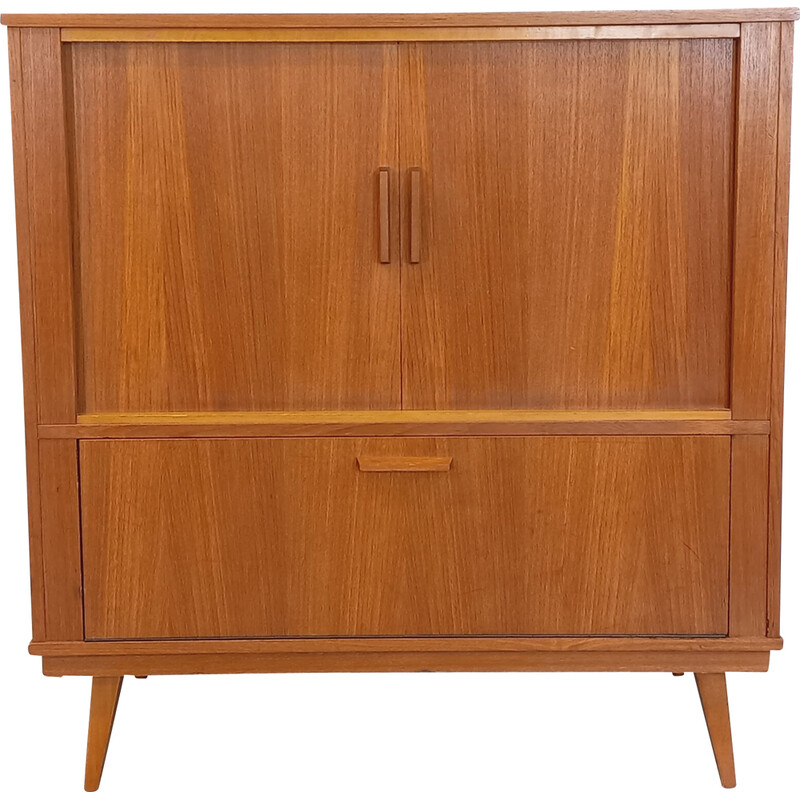 Vintage teak storage cabinet with 2 sliding doors, 1960