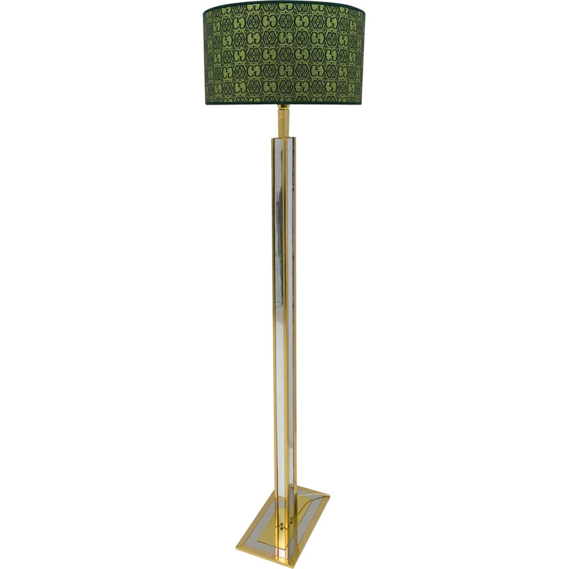 Mid-eeuwse Italiaanse koperen vloerlamp met Gucci stof van Romeo Rega, 1970