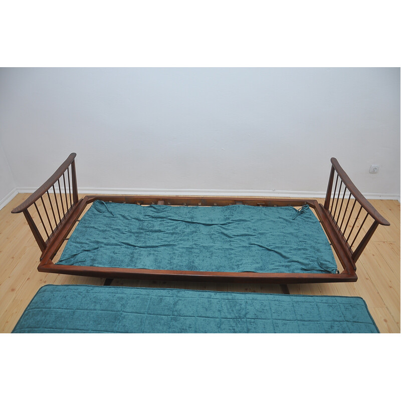 Vintage oakwood daybed with green upholstery, 1950s