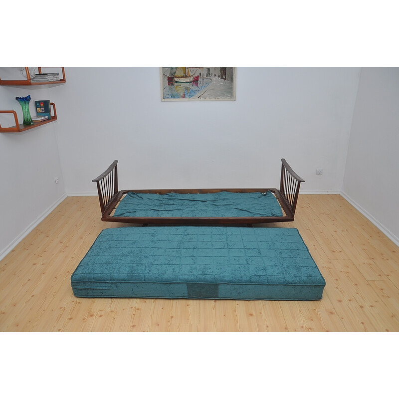 Vintage oakwood daybed with green upholstery, 1950s