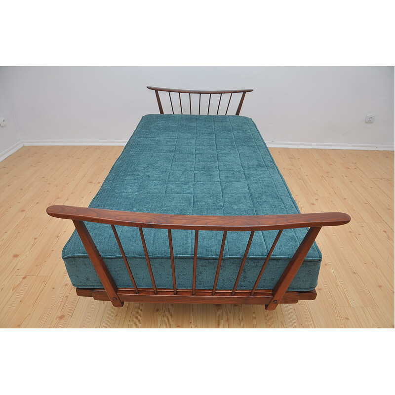 Vintage oakwood daybed with green upholstery, 1950s