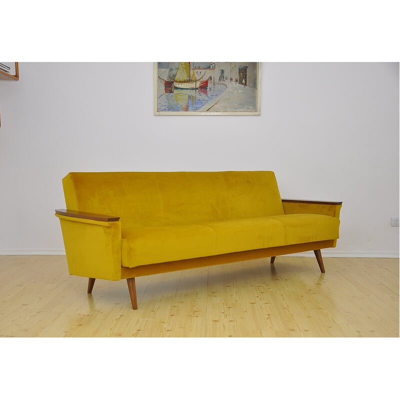 Vintage velvet sofa with fold-out function, 1960s