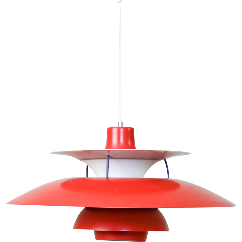 Ph5 vintage pendant lamp in red color by Poul Henningsen for Louis Poulsen