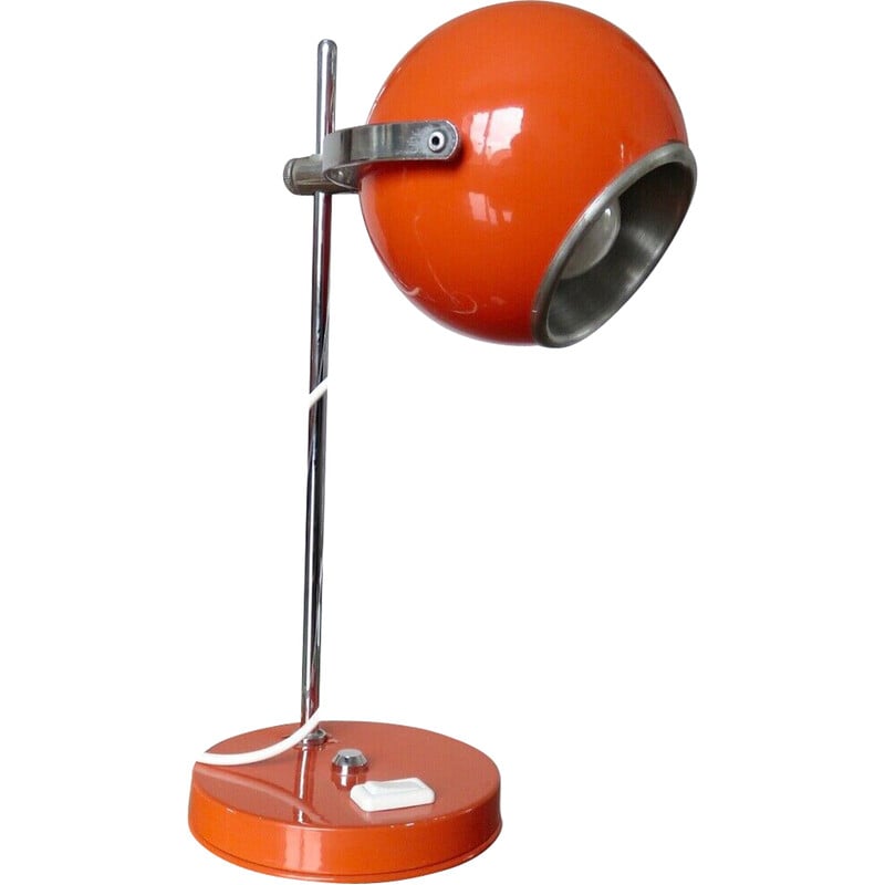 Vintage eye ball lamp in orange metal by Disderot, France 1970