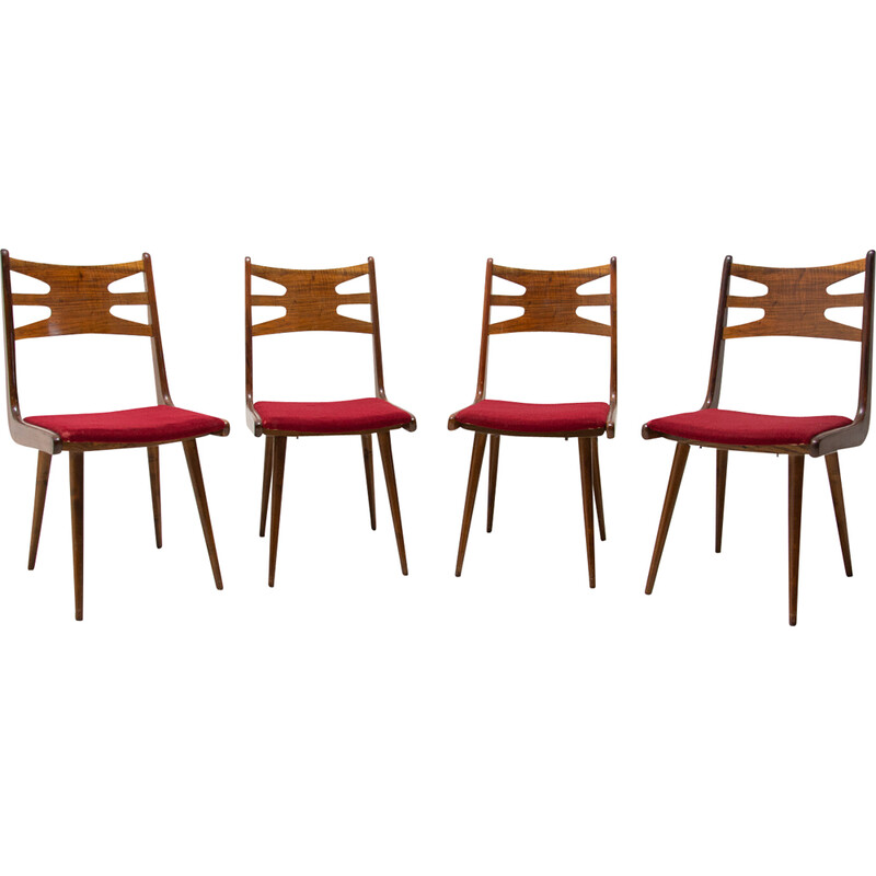 Conjunto de 4 cadeiras de nogueira vintage, Checoslováquia 1970