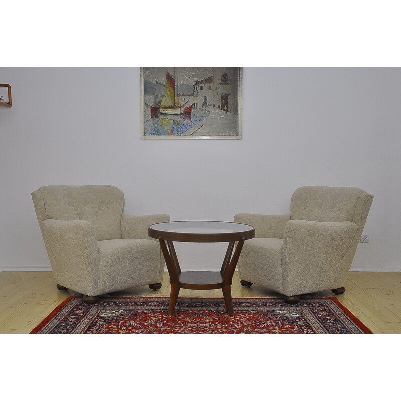 Art deco vintage beige armchair, 1960s