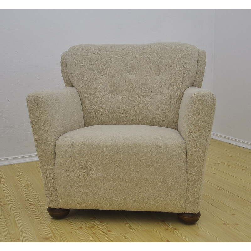 Art deco vintage beige armchair, 1960s