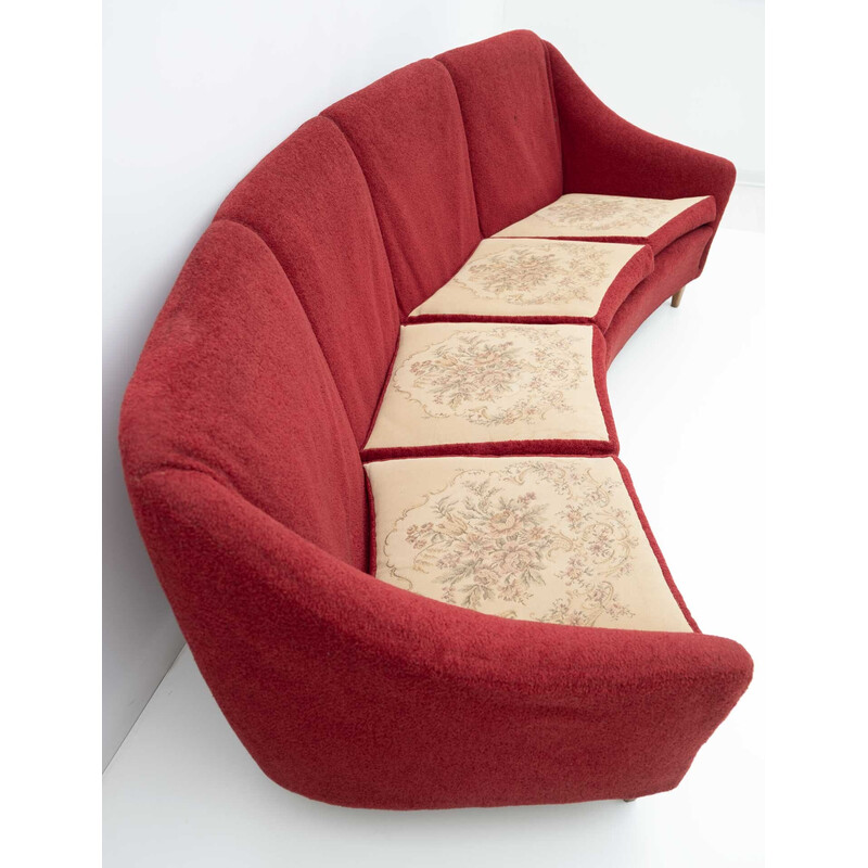 Italienisches geschwungenes Viersitzer-Sofa aus der Mitte des Jahrhunderts aus Samt, 1950er Jahre
