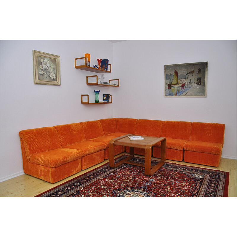 Mid-century orange corduroy modular sofa, 1970