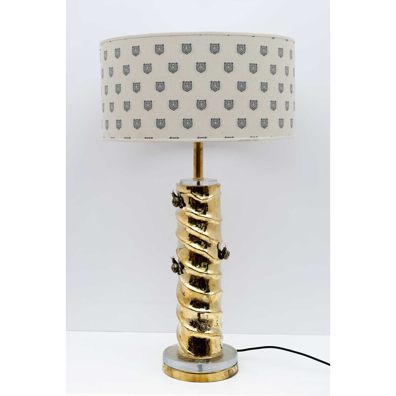 Pair of vintage table lamps in brass and Murano glass with Gucci fabric