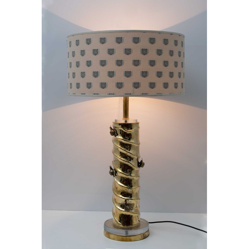 Coppia di lampade da tavolo vintage in ottone e vetro di Murano con tessuto Gucci
