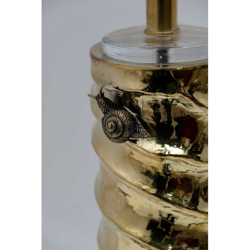 Pareja de lámparas de mesa vintage de latón y cristal de Murano con tela de Gucci