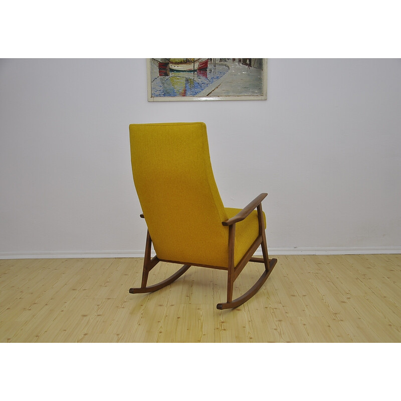 Sedia a dondolo gialla vintage, anni 1950-1960