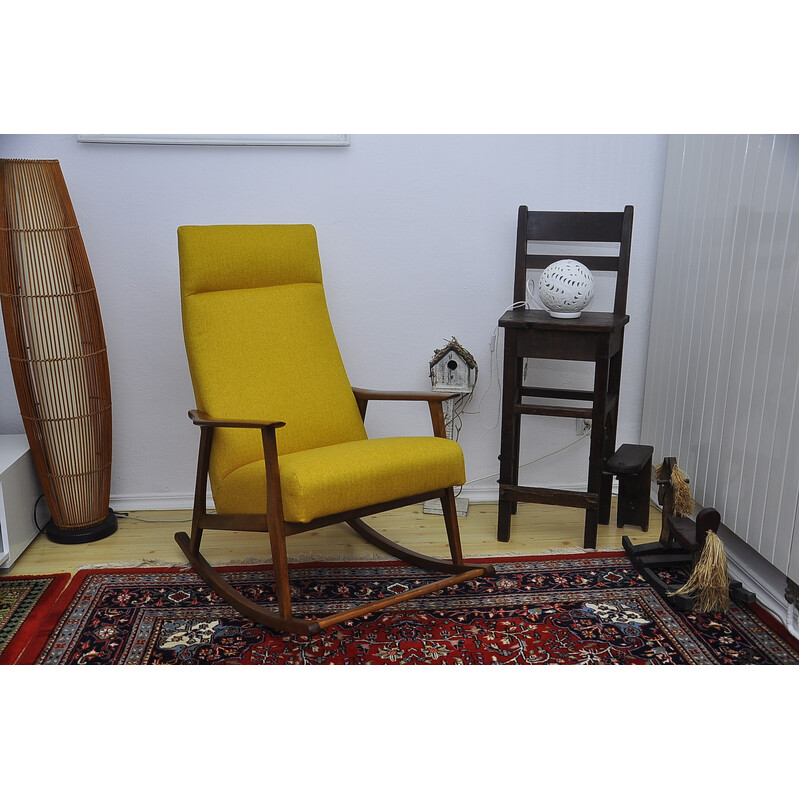 Sedia a dondolo gialla vintage, anni 1950-1960