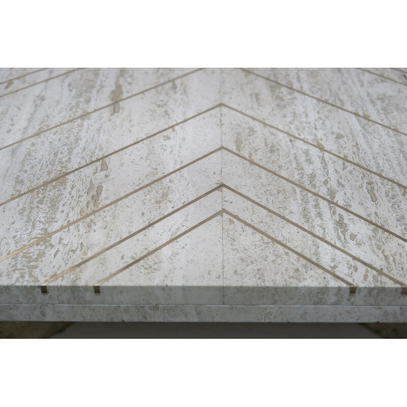 Mid-century Italian travertine coffee table with brass inlays, 1970s