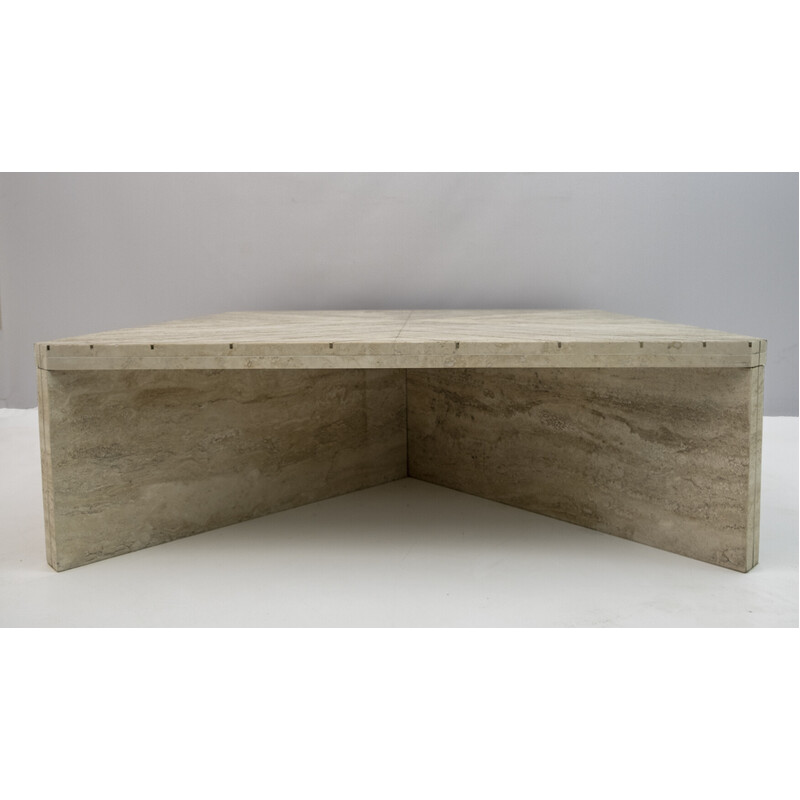 Mid-century Italian travertine coffee table with brass inlays, 1970s