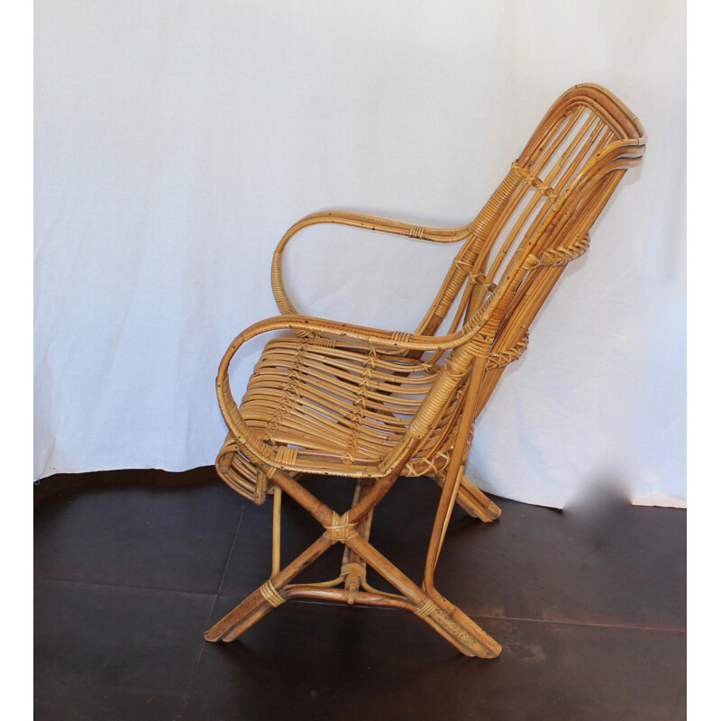 French rattan armchair - 1950s