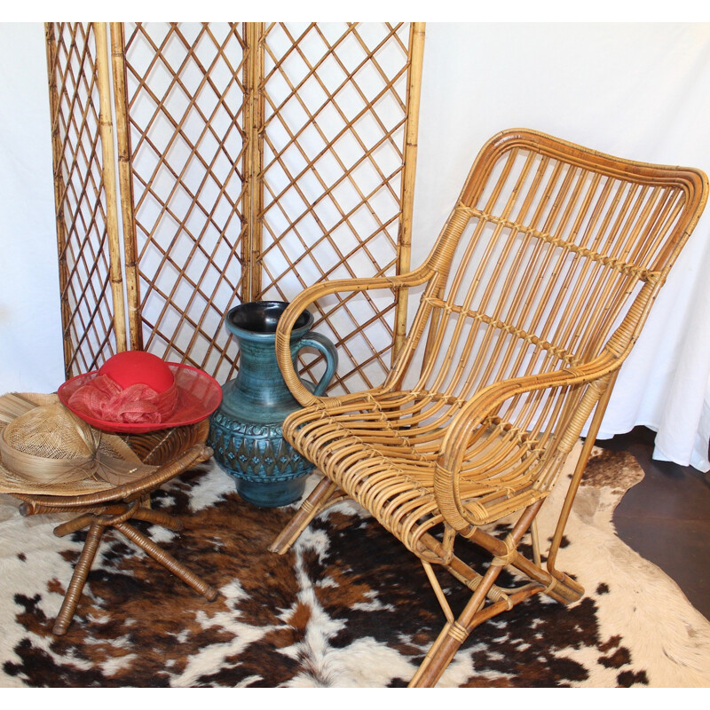 French rattan armchair - 1950s