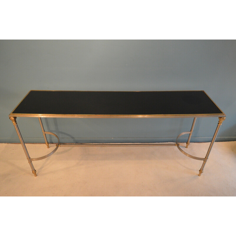 Steel, brass and black opaline console table - 1970s