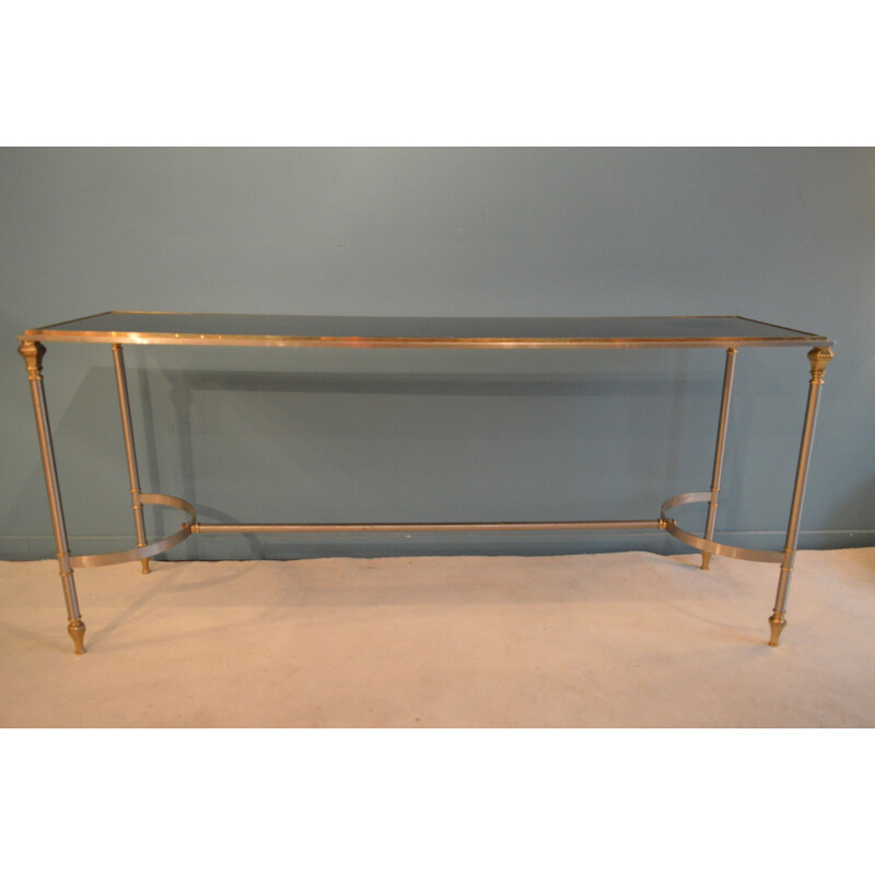 Steel, brass and black opaline console table - 1970s