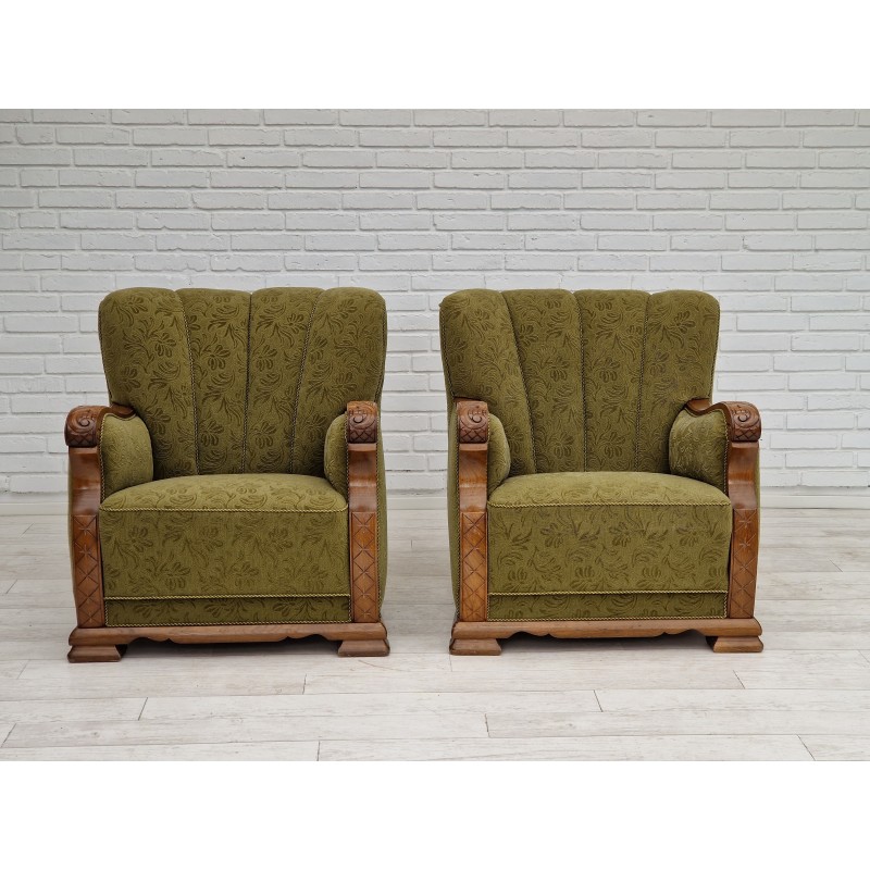 Pair of vintage Danish fabric armchairs, 1950