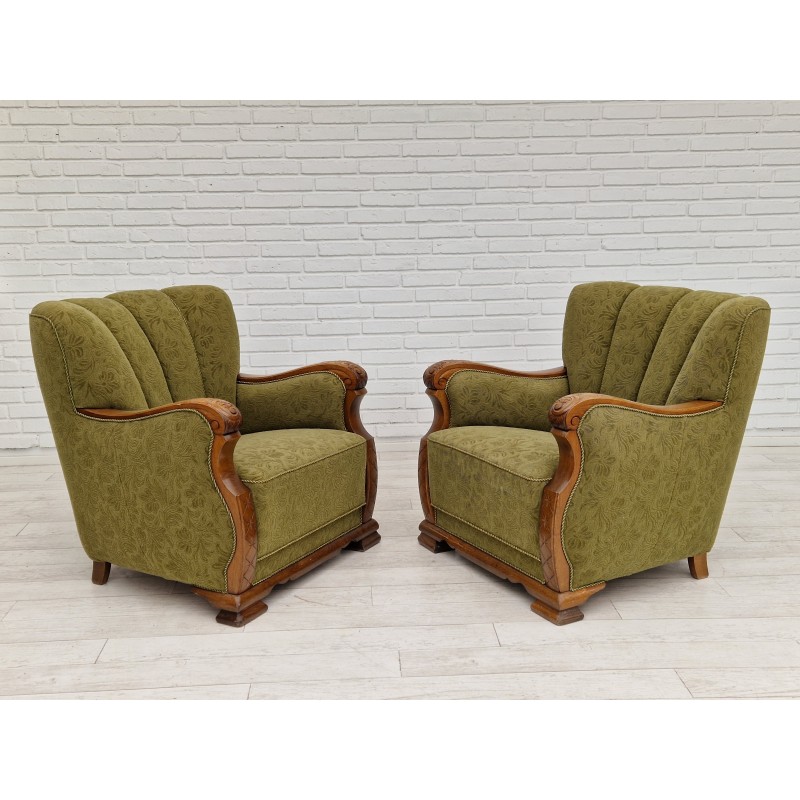 Paar vintage Deense stoffen fauteuils, 1950