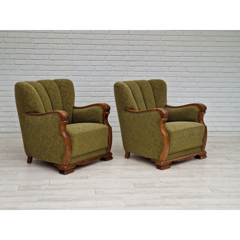 Pair of vintage Danish fabric armchairs, 1950