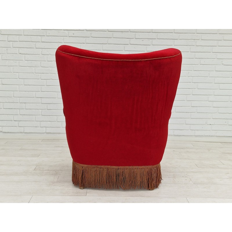 Danish high back vintage armchair in cherry and velvet, 1960s