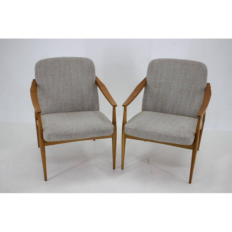 Pair of vintage beechwood armchairs, Czechoslovakia 1970s