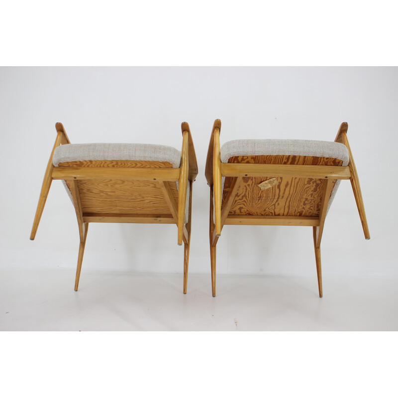 Pair of vintage beechwood armchairs, Czechoslovakia 1970s