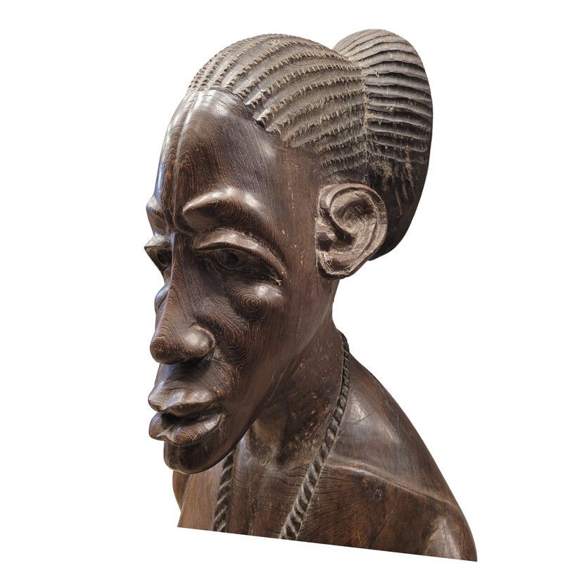 Vintage couple sculpture in wenge wood, Congo Region 1950s