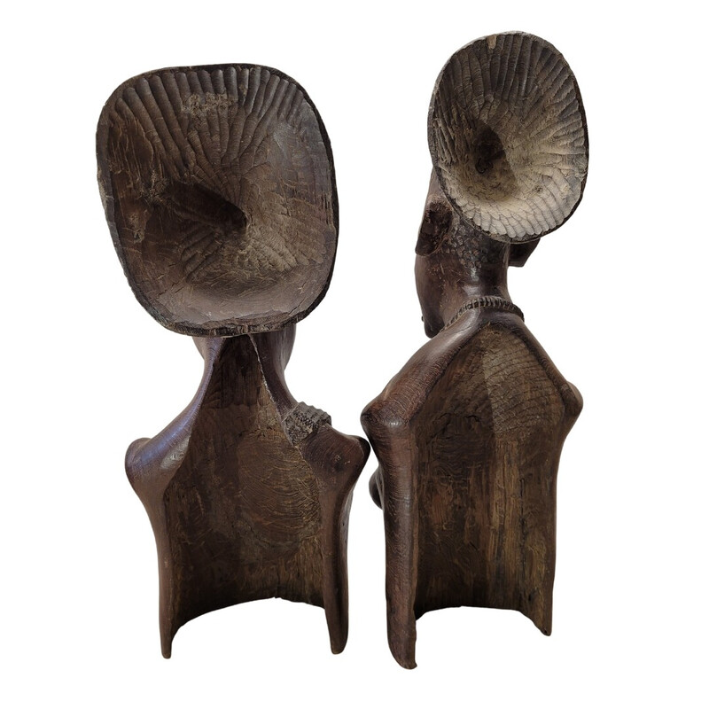 Escultura de casal Vintage em madeira de wenge, Região do Congo 1950