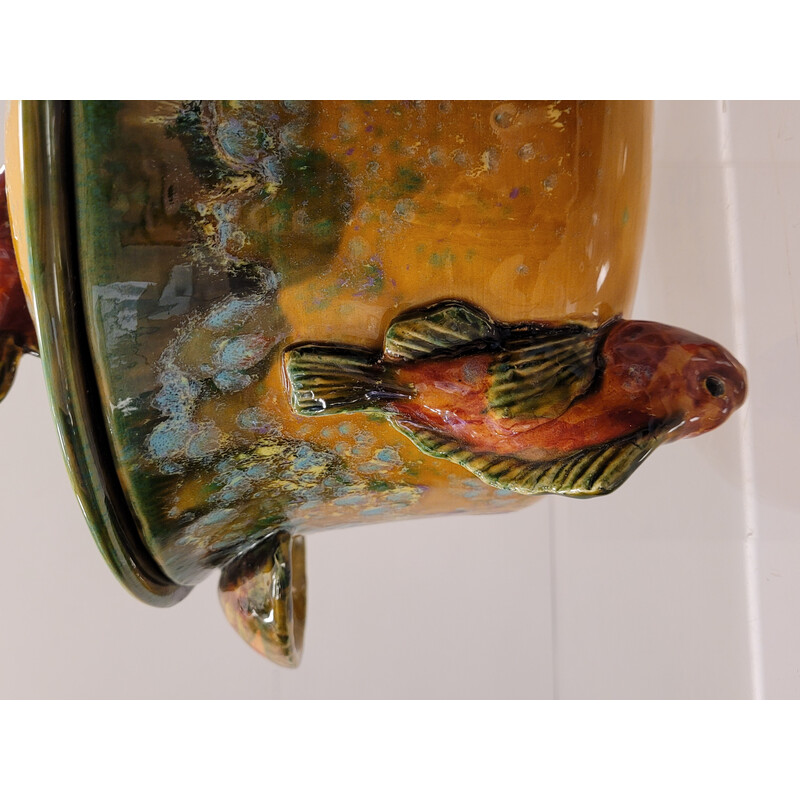 Vintage barbotine fish tureen "Bl Le Bruse", France 1960s