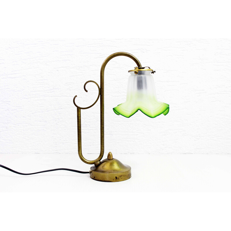 Vintage brass and glass swan neck lamp