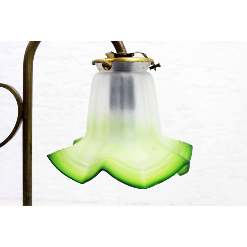 Vintage zwanenhalslamp van messing en glas