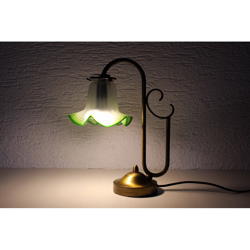 Lampe vintage col de cygne en laiton et verre