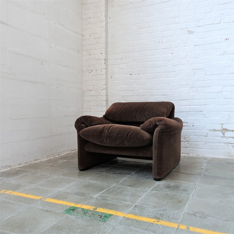 Vintage Maralunga armchair with ottoman by Vico Magistretti for Cassina, 1970s