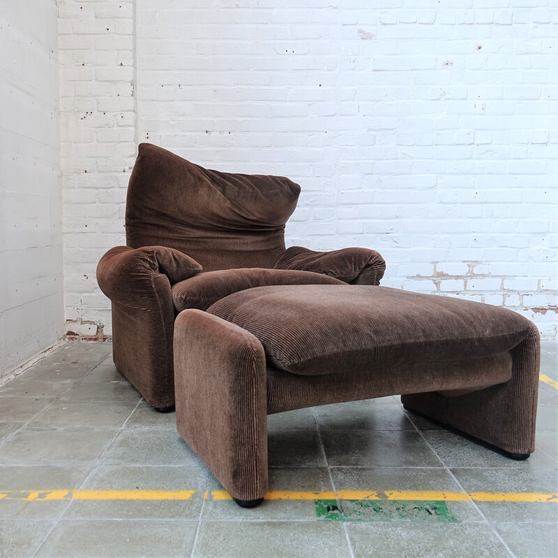 Vintage Maralunga Sessel mit Ottomane von Vico Magistretti für Cassina, 1970er Jahre