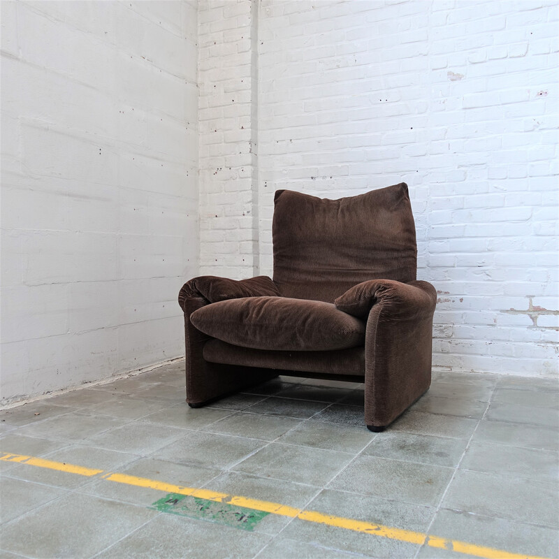 Vintage Maralunga armchair with ottoman by Vico Magistretti for Cassina, 1970s